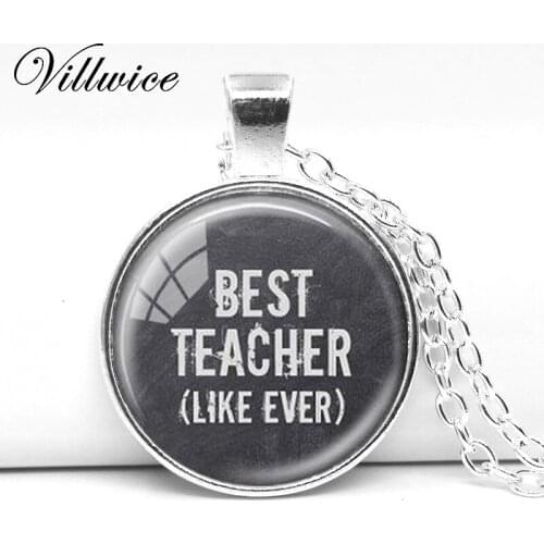 Best Teacher Necklace Picture Statement Chain Necklace Fashion Glass Cabochon Necklace & Pendant Handmade Jewelry Teacher Gift