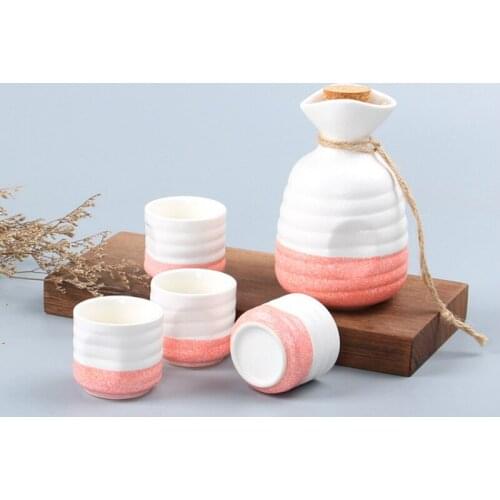 Drinking Vessel Set Japanese Sake Pot With 4 Cups Saka Ceramic Wine Flagon Liquor Spirits Shot GlassKit Frosted Distiller Vodka