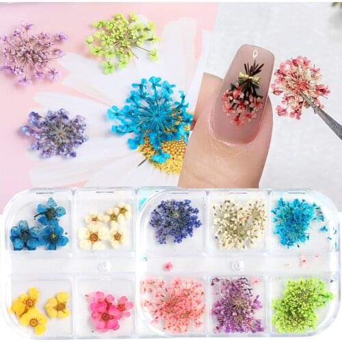 Dried Flowers Nails Accessories Natural Floral Leaf Decorations Press On Nails Art 3D Gel Nail Polish Manicure Stickers SAFL300