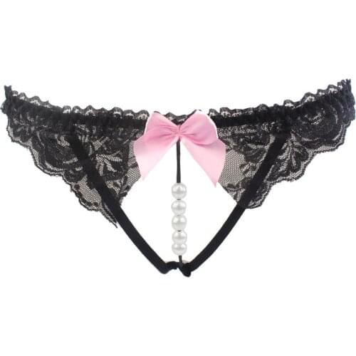 Women Underwear Sexy Lace erotic lingerie Panty G-String Thong Brief Tanga underpant Pearl intimate beads Open Crotch Nightwear