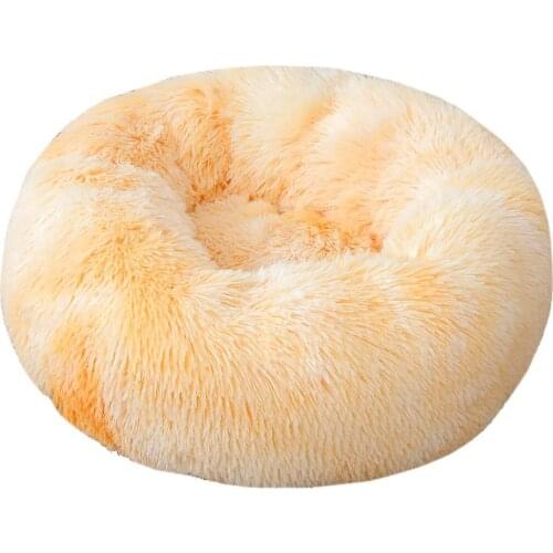 2020 New Round Pet Bed 40-120cm Cat Dog Winter Warm Sleeping House Washable Soft long plush Dog Cushions Puppy Cat Dogs Beds Dec