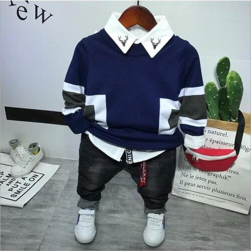Toddler Baby Boys Clothes Outfit Infant Boy Kids Knit sweater + shirt + jeans 3pcs Casual Clothing Spring Autumn boys sets