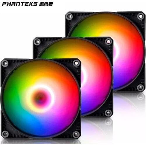 Phanteks SK120 DRGB PWM Fan 3Pack 20mm Fan 5V-3Pin, high Airflow Nine-Blade Design, DRGB Lighting, Rubber dampening washers