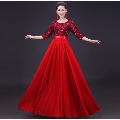 The new chorus performance dress female skirt modern dance performance clothing opening dance chiffon sequins large skirt