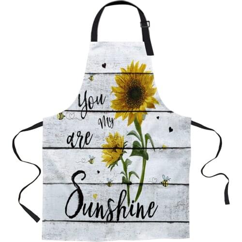 Sunflower Bee Old Wood Plank Texture Kitchen Nail Shop Apron for Women Men Kids Aprons Dinner Party Cooking Baking Accessories