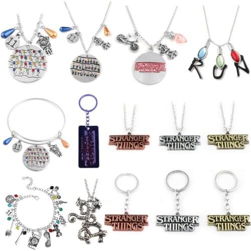 RJ 20Pcs/Lot Stranger Things Alphabet Light Wall Monster 11 Letter Snake Pendant Lady Girl Necklaces Wholesales Movie Jewelry