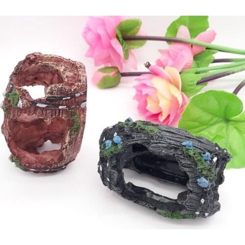 Resin Aquarium Ornaments Decorations Artificial Barrel Cave Landscaping Accessories For Fish Tank Aquarium Decoration Background