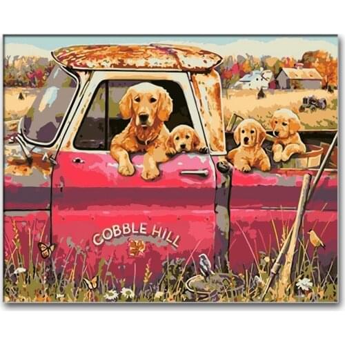 Full Square/Round drill diamond Painting Labrador on the car 5D DIY diamond embroidery mosaic Decoration painting