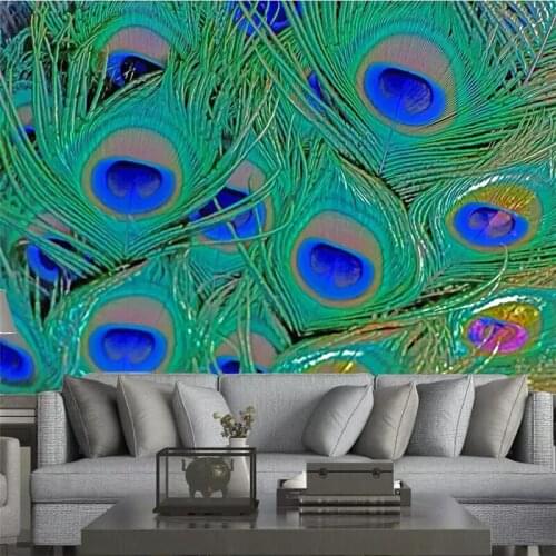 Wellyu Custom wallpaper beautiful art colorful peacock feather TV background wall custom large mural green wallpaper mural