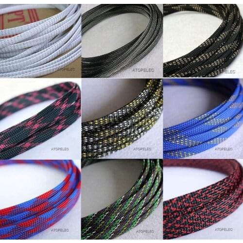 5M 8mm Wide TIGHT Braided PET Expandable Sleeving Cable Wire Sheath Black/Silver/Gold/Red/Orange/Yellow/Green/Blue/White/Clear