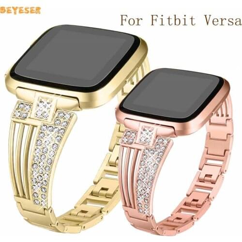 Alloy Rhinestone Watchband Stainless Steel Strap For Fitbit Versa Smart Watch Replacement Luxury Wristband Bracelet Accessories