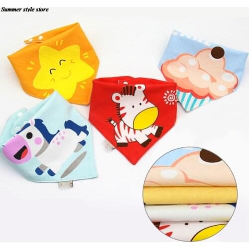 Newborn Double Buckle Saliva Towel Baby Bibs Waterproof Triangle Cotton Cartoon Child Bandana Bibs accessories