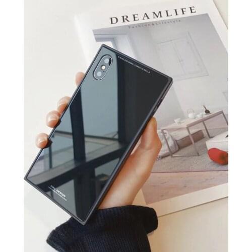 Plain Colors Square Tempered Glass Protection Phone Case For iphoneX 8 8plus 7 7plus 6 6s 6plus