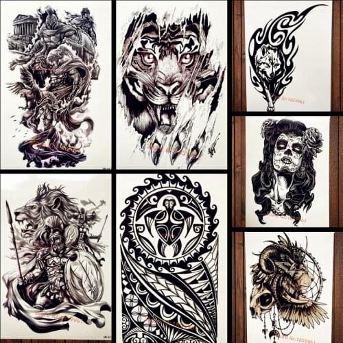 Knight Roma Gladiator Temporary Tattoo Stickers Hero Spartan Warrior Body Art Arm Spray Sleeve Fake Flash Waterproof Tattoo Men