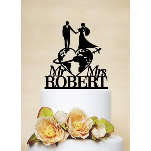 Travel themed Wedding Cake Topper, Mr&Mrs Cake Topper, Last Name Cake Topper, Personalized travelling Bride and Groom CakeTopper