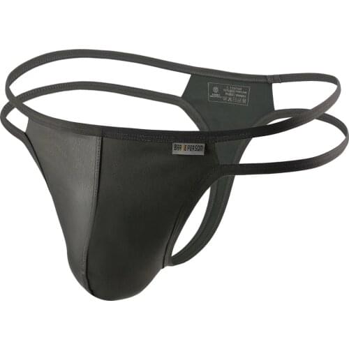 2021 New Design Brand Low-rise G-strings Lingerie Panties Solid Imitation Leather Thongs Male Gay Underpants Mens Underwear