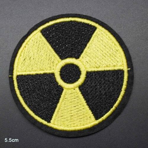 Yellow Green Nuclear Radiation Danger Sign Iron On Embroidered Clothes Patches For Clothing Stickers Garment Wholesale