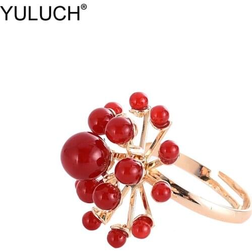 YULUCH 2019 Fashion Rings Setting Red White Pearl Resizable Rings For Women Trendy Pop Plastic Jewelry Cocktail Rings Party Gift