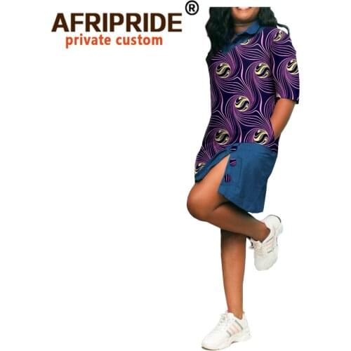 African 2 Piece Set for Women Print Shirts and Jeans Denim Skirt Set Tracksuit Women Dashiki Outfits Ankara Clothes A2026005