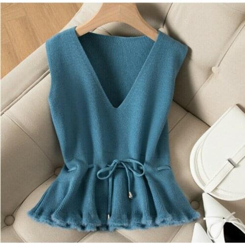 Women V Neck Knitted Vest Sweater Tank Top Sleeveless Waistcoat Pullover