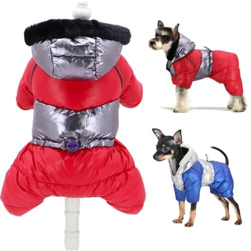 Reflective Dog Winter Clothes Coat Thick Warm Dogs Down Jacket Outfit With Fur Hat Small Medium Dogs Pet Clothing For Snowy Day
