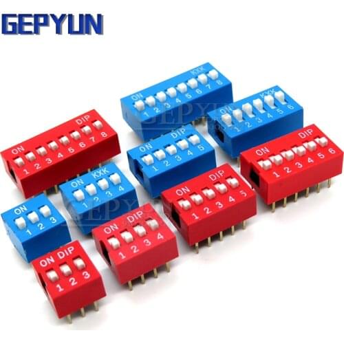 10PCS Slide Type Switch Module 1 ~ 12 Bit 2.54mm gepyun Position Way DIP Blue Toggle Switch Blue Snap Switch PCB 8PIN 6PIN
