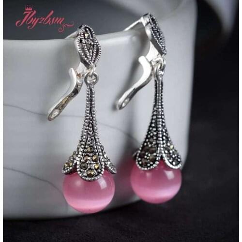 12mm Round Jades Agates Opal Stone Beads Inlaid Marcastie WhiteTibetan Silver Trendy Fashion Huggie Earring 1 Pair Free Shipping