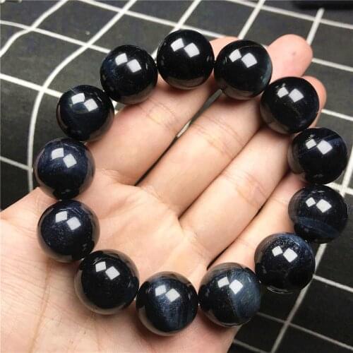18mm Top Natural Blue Tigers Eye Bracelet For Women Lady Men Stretch Gemstone Round Beads Cat Eye Stone Jewelry Strands AAAAA