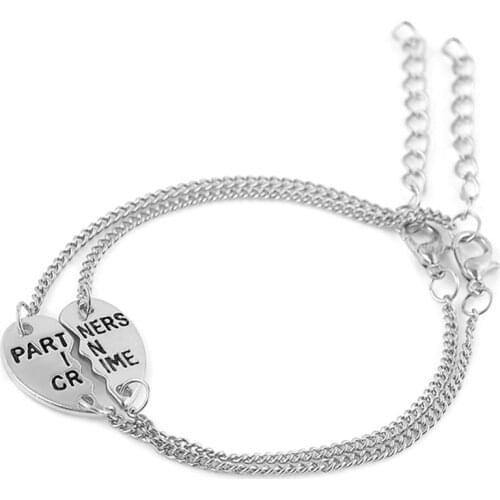 2Pcs/Set!! For Girls Couple Best Friend Charm Jewelry Gifts Fashion Heart Stitching Partner In Crime Friendship Bracelet