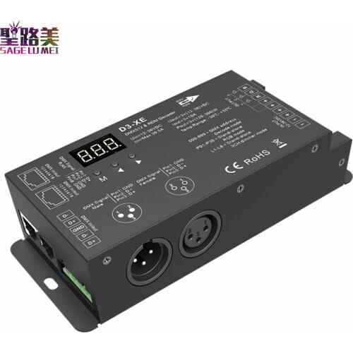 3CH D3-XE DMX Decoder Controller PWM Flicker Free Smooth Dimming 12V-36V Digital Display 2000Hz 500HZ for RGB LED Lights 10A/CH