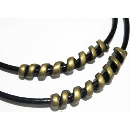 3mm Spiral tubes Round leather tube sliders Antique bronze 3mm leather findings