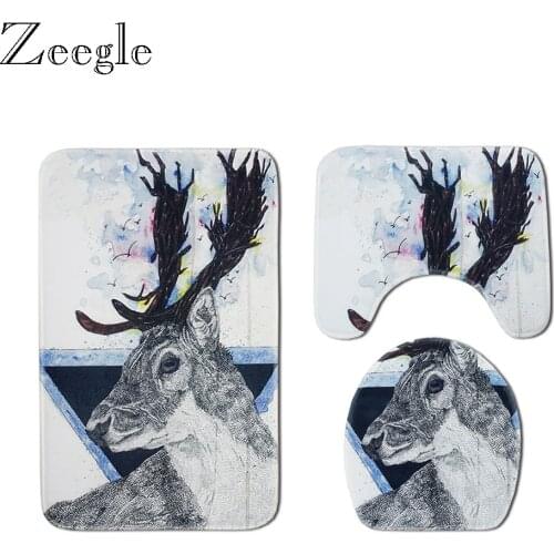 Zeegle 3Pcs Bathroom Mat Set Anti Slip Kitchen Bath Mat Floor Mats Washable Bathroom Rug Toilet U Type Mat Bath Accessories