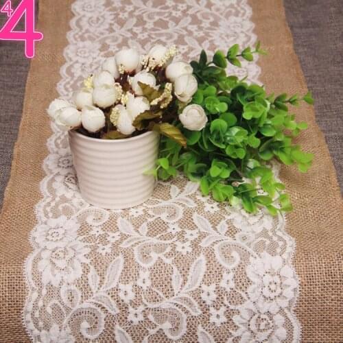 30 x 108cm Burlap and Lace Table Runner Fall Decorations Country Rustic Barn Wedding Decorations, Farmhouse Kitchen Decor, Baby