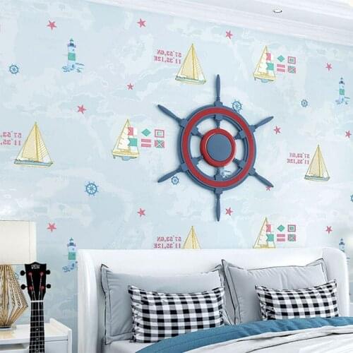 3D Sailboat Wallpaper Nautical Childrens Room Boys Bedroom Eco-friendly Formaldehyde-Free Cartoon Non-woven Wallpaper Tapety