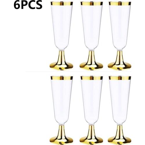 6Pcs/Set Disposable Plastic Champagne Cups Red Wine Glass Champagne Flutes Cocktail Glass Party Drink Cup Wedding Decor