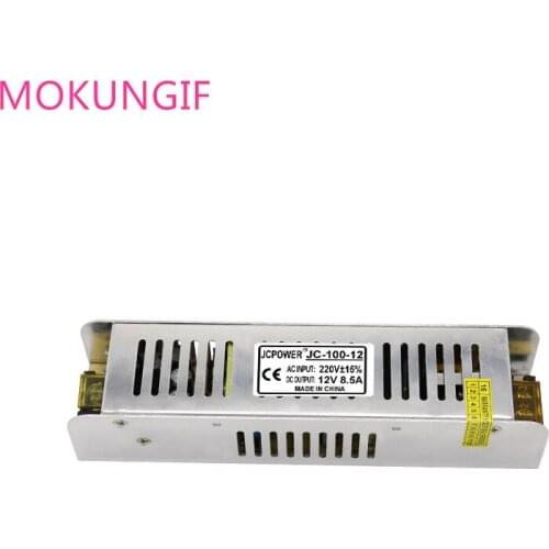 Fast shipping 50pcs Adapter AC110/220V to LED DC12V 8.5A thin long Power Supply Transformer for LED 3528 5050 RGB LED strip