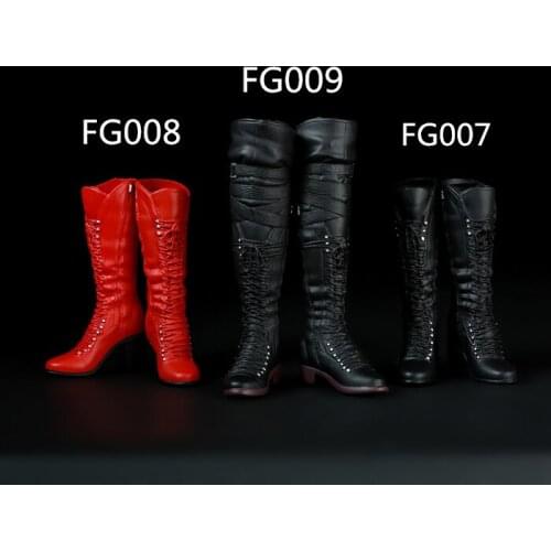 1/6 Soldier Action Figure Accessories Female High Heels Mid Boots Red/Black Ombat Shoes for 12" Changable Feet Girl Body