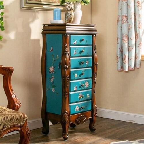 American Jewelry Cabinet Seven Buckets Jewelry Cabinet with Mirror Storage Decoration Cabinet Bedroom Makeup Cabinet Against