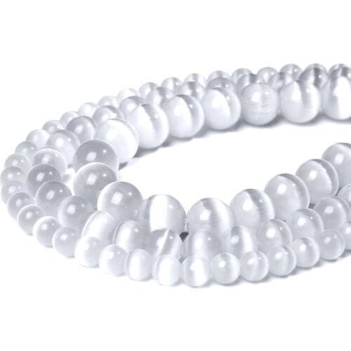 Natural Moon Stone Beads White Glass Cat Eye Round Loose Beads 4/6/8/10/12mm DIY Charm Beads for Jewelry Making Accessries
