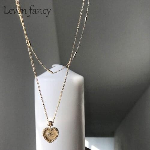 Real 925 Sterling Silver Golden Love Heart Pendant Double Layer Chain Necklace Bird of Peace Dove Necklace for Fashion Girls