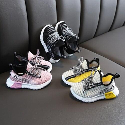 Kids Cotton Shoes Boy Girl Sneakers Yellow Black Pink Breathable Striped Letter Baby Shoes Children Casual Running Light Shoes