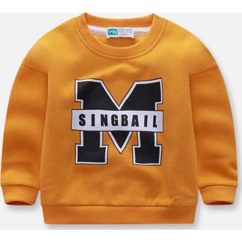 Childrens spring and autumn models fleece sweater new boy letter patch round neck girl casual bottoming shirt baby tops
