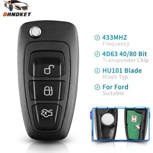 Dandkey 3 Buttons ASK Flip Remote Key Fob 4D60 ID63 Chip For Ford Focus Mk1 Mondeo Transit Key Connect 433Mhz Uncut HU101 Blade