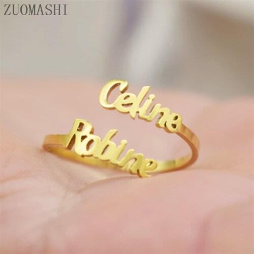 Double Name Ring Custom Name Ring Personalized Jewelry in Stainless Steel Stacking Name Ring Mother Gift Dainty Name Ring Women