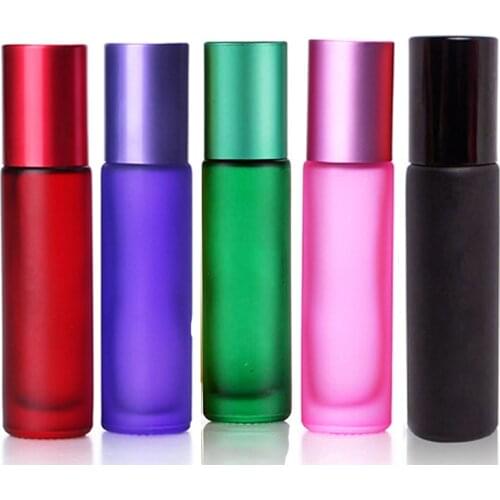 3pcs Portable Frosted Colorful Thick Glass 10ml Roller Essential Oil Perfume Bottles Travel Refillable Roller ball Bottle