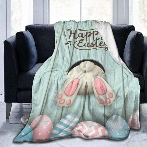 Flannel Blanket Funny Rabbit Easter Pink Blue Eggs Cozy Bed Blanket Soft Throw Blanket Sofa for All Season for Kids Women Men