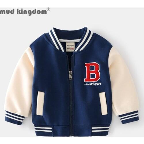 Mudkingdom Boys Fleece Baseball Jacket Letter Embroidery Patchwork Long Sleeve V-neck Casual Outerwear for Boy Slant Pocket Tops