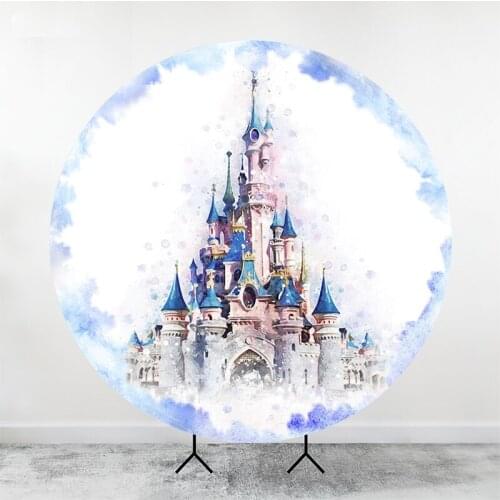 Photography Background Cover White Princess Castle Round Backdrop for Photo Studio baby shower Fantasy photocall party