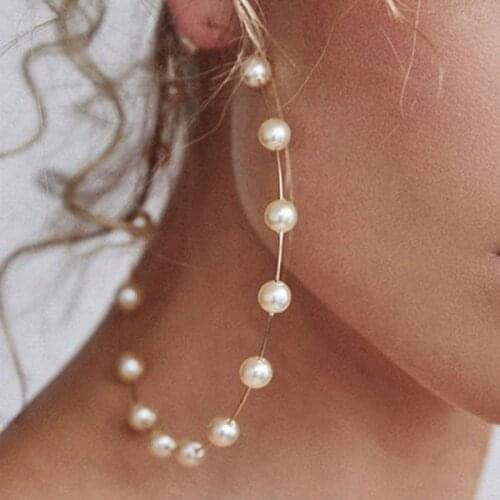 FORSEVEN New Style 1 Pair Delicate Round Simulated Pearls Eardrop Bridal Bride Noiva Wedding Party Women Girl Hoop Earrings