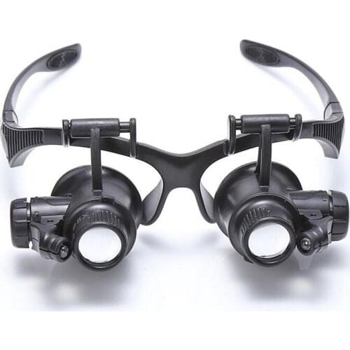 Headband LED Light Glasses Magnifier 10X 15X 20X 25X Watchmaker Jewelry Optical Lens Glass Magnifier Detachable Telescope